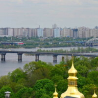 View of the Dnipro River from the bell tower of the Kiev-Pechersk Lavra
